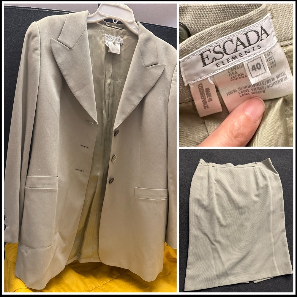 Escada Wool Blazer+Skirt 2-piece suits Professional Work Office Stone beige 40
